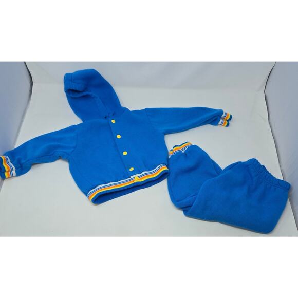 Unbranded Other - Vintage Toddler Blue Striped Jogger Outfit Acrylic 3T Sweat Jacket and Pants